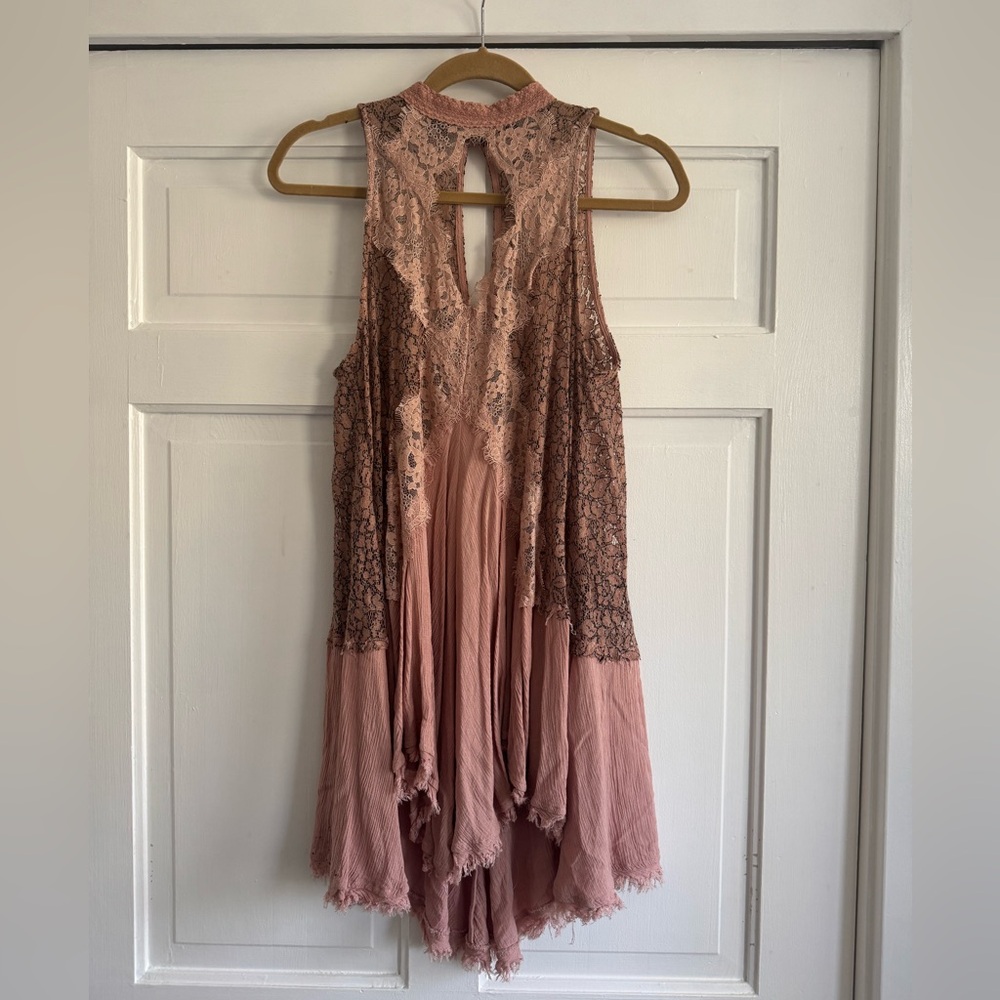 Free People Halter Lace Dress in Pink and Brown